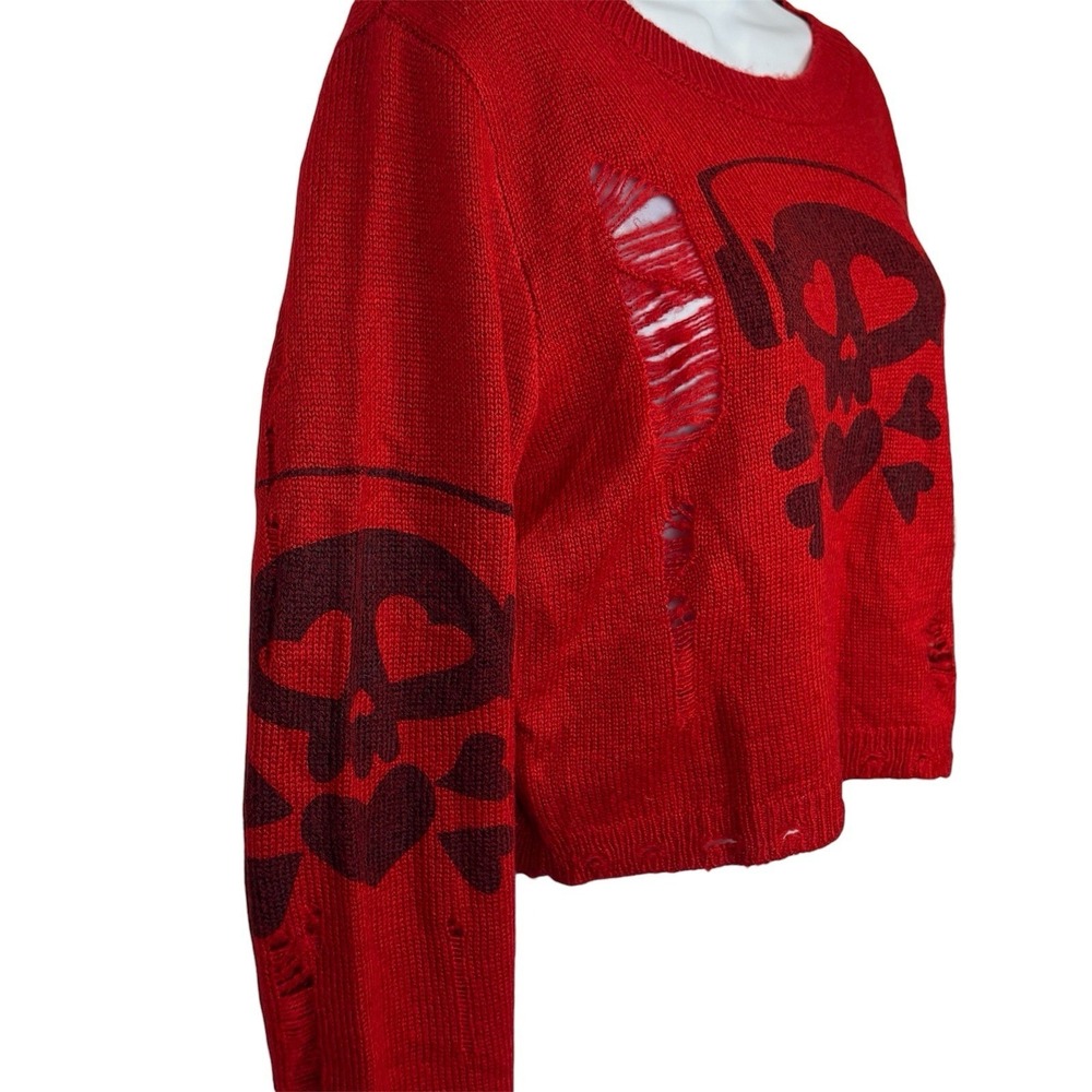Cider Sweater Red Large Cropped Edgy Skull Goth Alt Grunge Alternative Punk - Picture 8 of 10